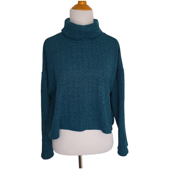 ModCloth Cropped Turtleneck Knit Top Teal Confetti Long Sleeve Women Small - Picture 1 of 11